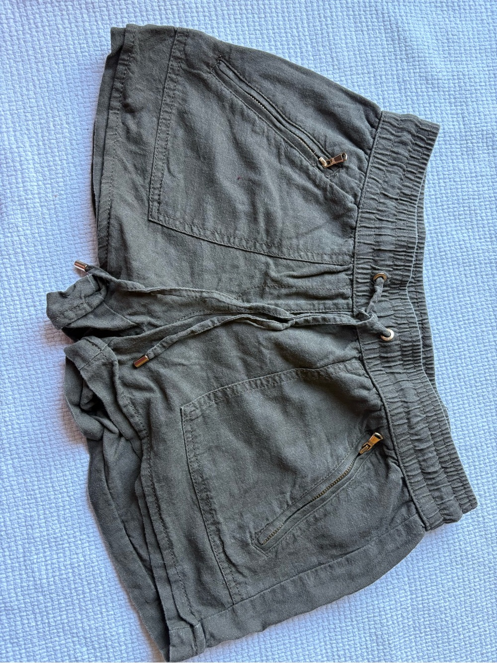 Dynamite Olive Green Drawstring Linen-Blend Athletic Shorts